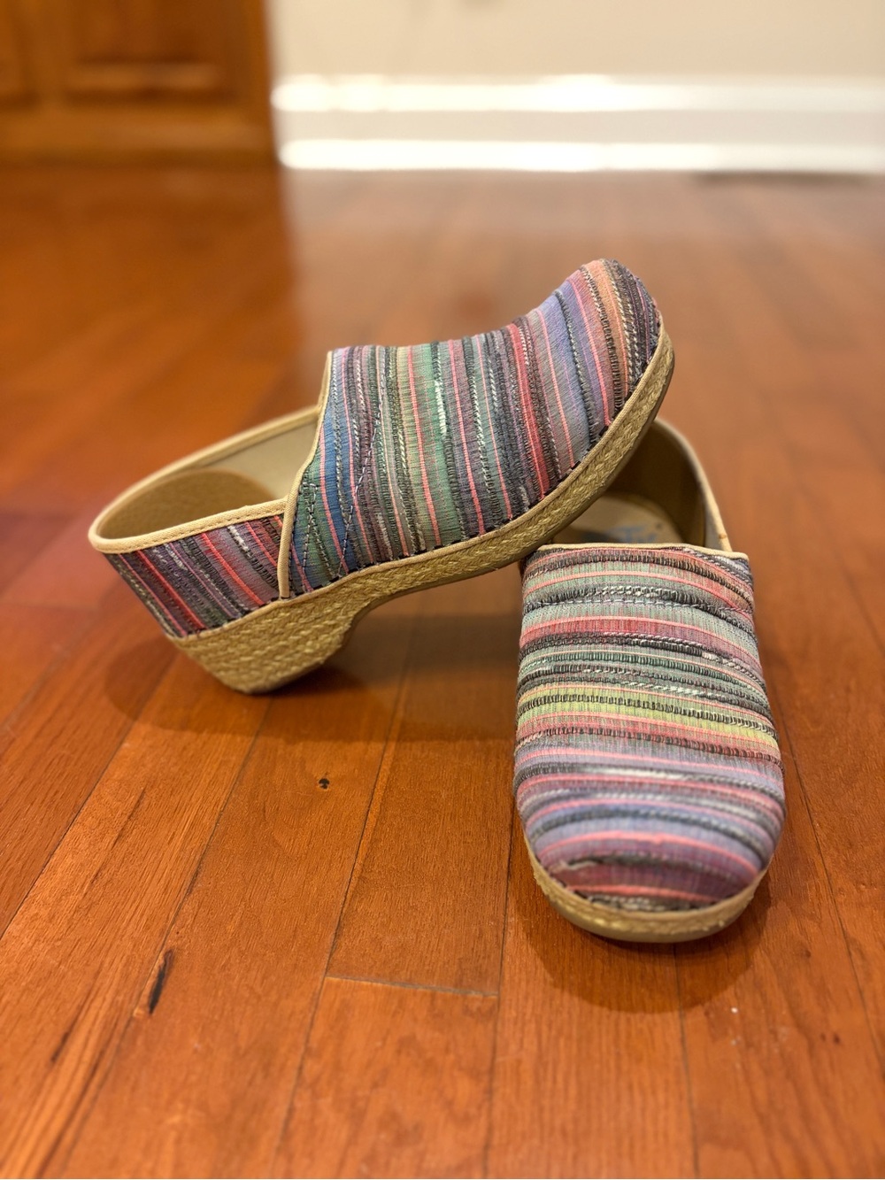 Dansko | Multicolor Striped Slip-On Wedge Clog - Women's size 38 (8)